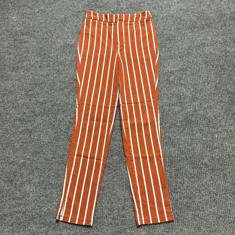 Forever 21 Contemporary Womens Pants XS Brown White Striped‎ Flat Front Mid Rise